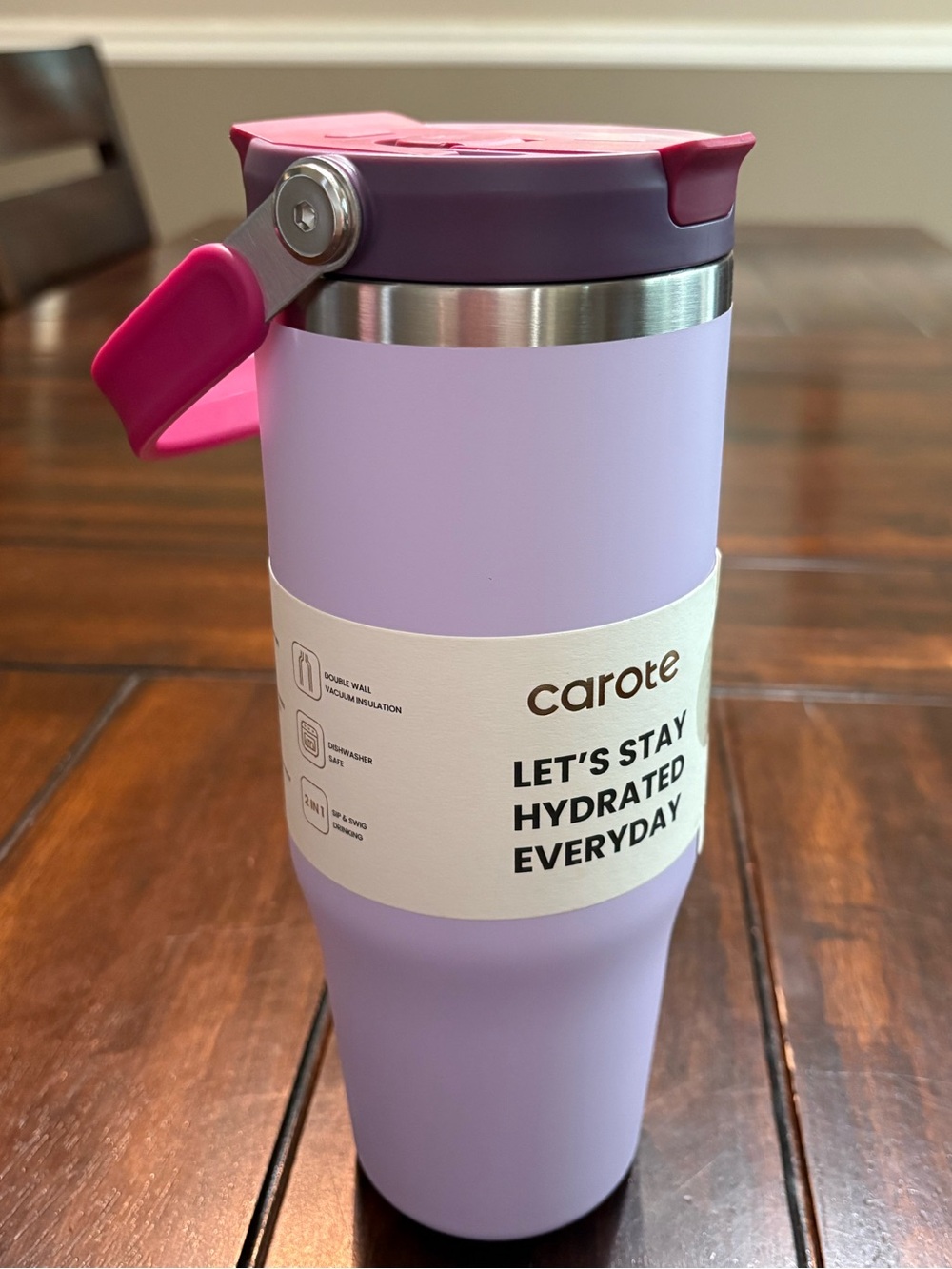 Carote 32oz purple & pink tumbler with flip lid